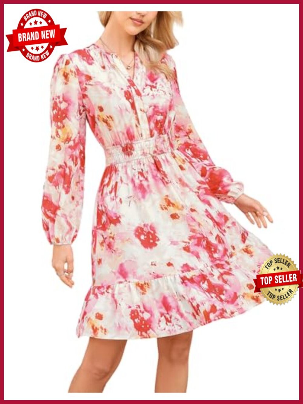 A-Line Knee Length Dress with Pockets Smocked Waist
